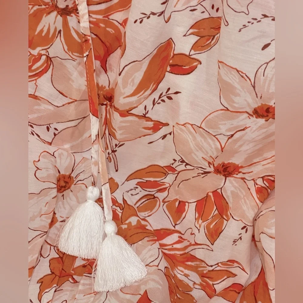 J.Crew tassel tie, breezy blooms floral cotton blend top lightweight NWOT